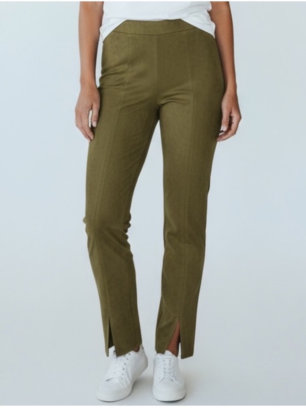 Avec Les Filles Olive Green Faux Suede Slim Pants Split Hem Size Medium
